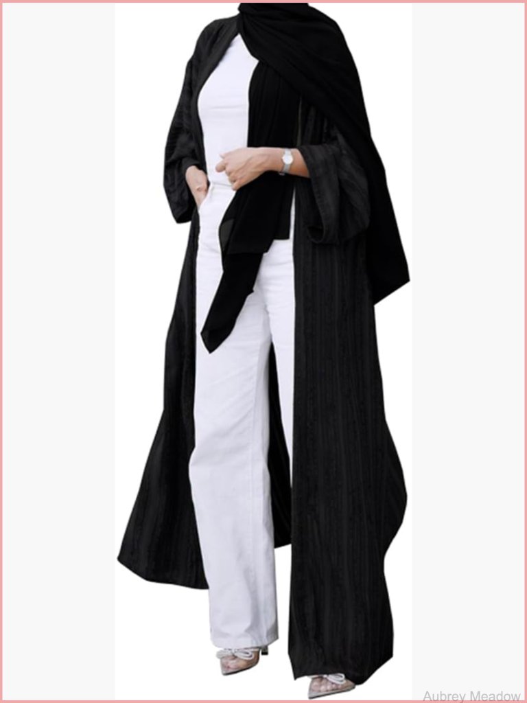 Long Sleeve Open Front Cardigan Muslim Kimono Abaya Modest Loose Fit Ankle